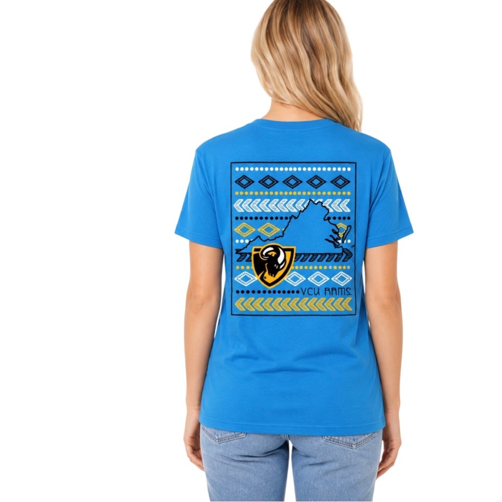 VCU Rams Womens T Shirt Size Small Blue Front and Back Logos Image One Virginia